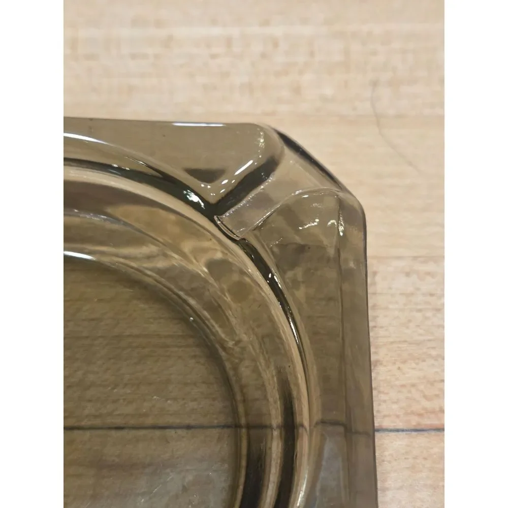 Vintage MCM Amber & Smoked Brown Glass Square Ashtray Set of 2